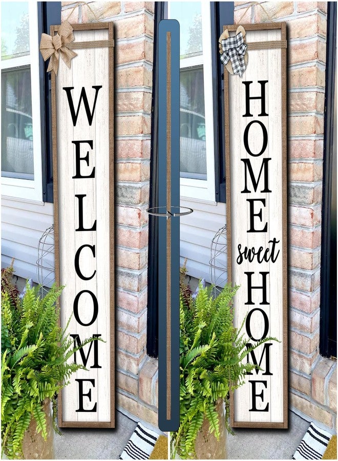 Surfapans Outdoor Welcome Sign for Front Porch Standing Large 2 Sided 45"X9" Wooden Frame Tall Vertical Leaner Long Home Sweet Home Front Door Sign for Rustic Outside Farmhouse Modern Decor (Wood White) - Image 1
